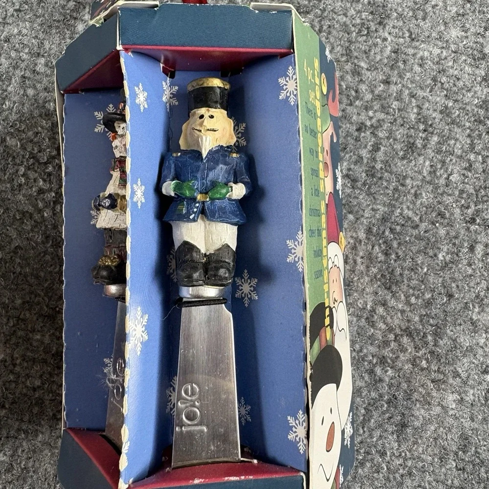VTG Y2K MSC International Christmas Spreader Knife Set 4pc Santa Reindeer‎ Party